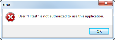 Unauthorized user error dialog.
